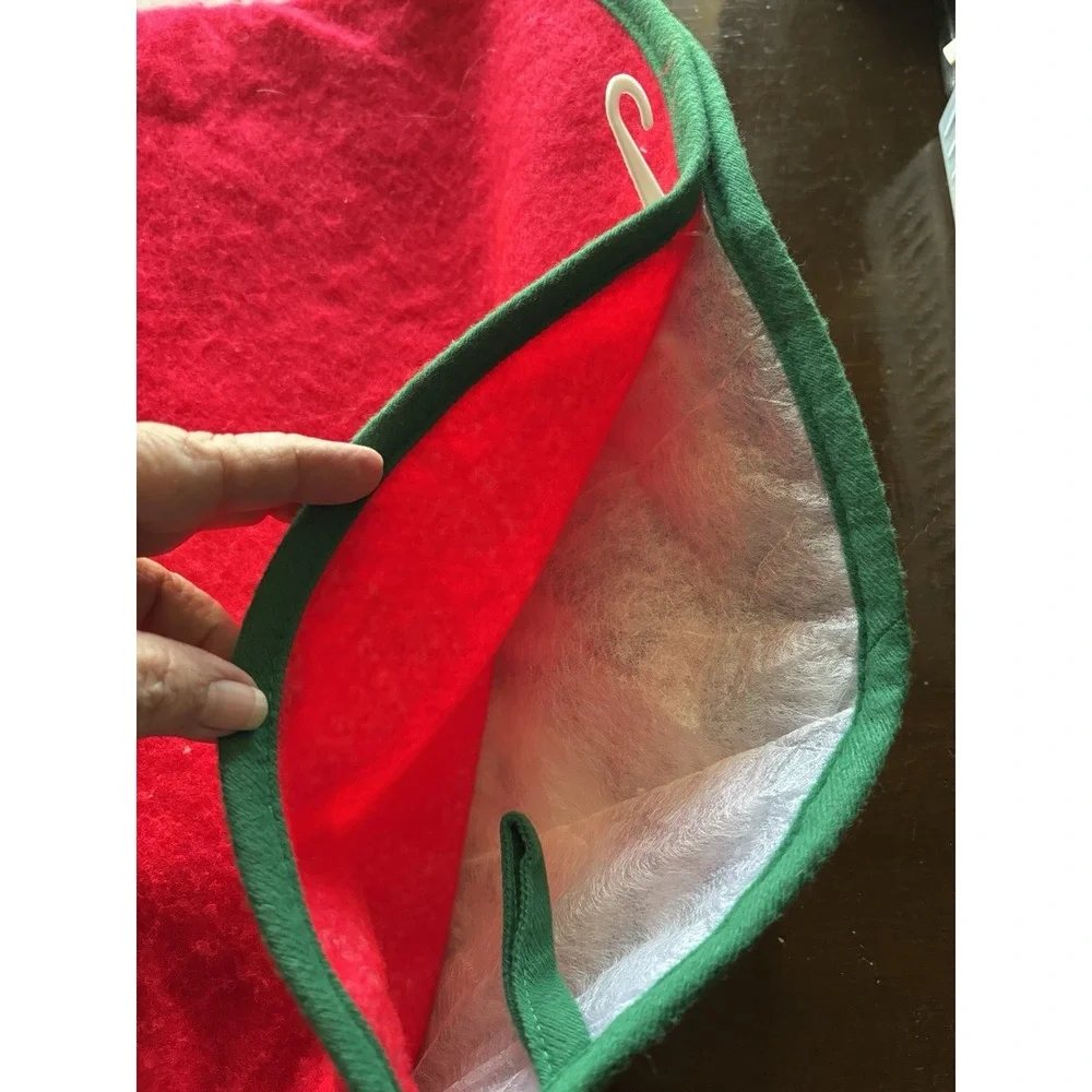 Vtg Cranston Jumbo Christmas Stocking Santa Down the Chimney Red Fleece Finished